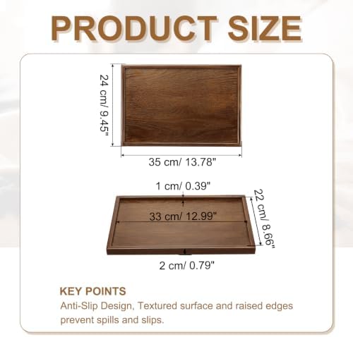 Wooden Serving Tray Rectangular Wood Serving Tray Decorative Platter, 13.8x9.5 Inch Fit for Home Decor Kitchen Coffee Table Candle Holder, (Brown) - Image 2