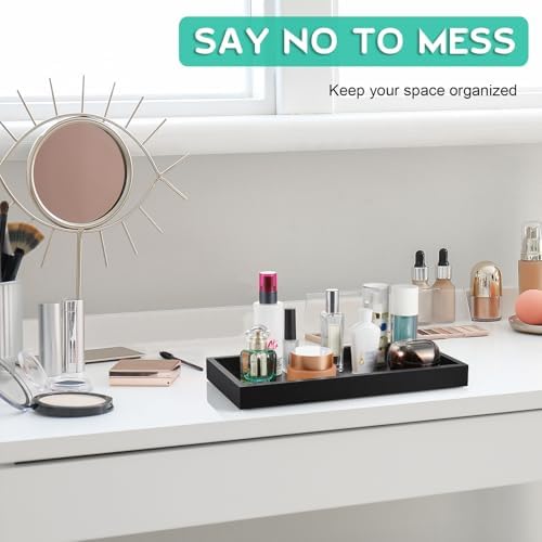ALELION 13" Bathroom Vanity Tray for Counter - Black Wood Tray for Toilet Tank Makeup Perfume Jewelry Catchall Coffee Table - Wooden Kitchen Countertop Organizer for Soap Dispenser - Image 4