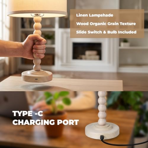 LALISU Farmhouse Table Lamp Cordless Touch Dimmable Bedside Lamps - Image 3