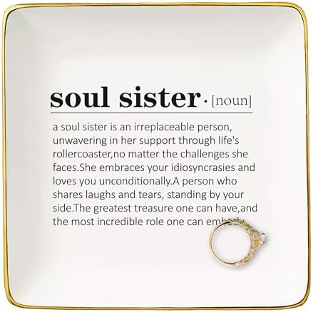 Soul Sister Friendship Gifts for Women, Bestie, BFF - Ceramic Jewelry Tray Trinket Holder Ring Dish by NZY