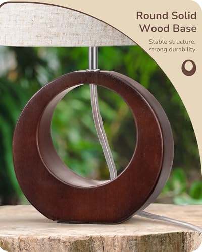 EDISHINE 13.4" Small Wood Table Lamp, ON-Off Switch, E26 Base, Bedroom - Image 2