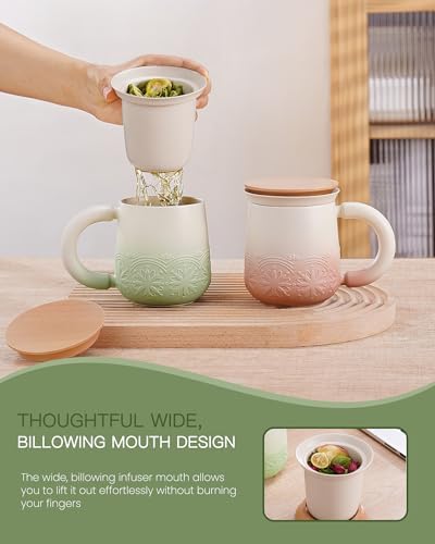 ZENS Tea Mug with Infuser and Lid for Loose Leaf Tea Steeper, 12oz Green - Image 3