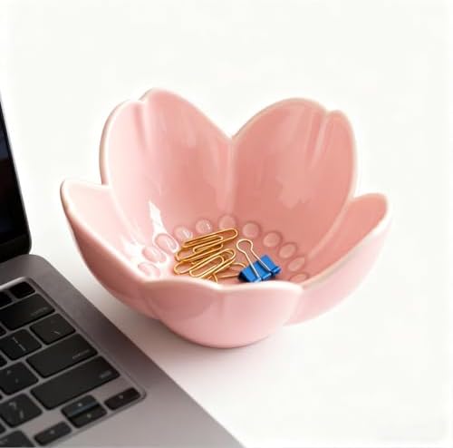 Pink Flower Ring Dish Jewelry Tray, Ceramic Jewelry Dish, Cute Small Trinket Tray, Nightstand Bathroom Decor Ring Holder, Jewlery Plate Bowl for Christmas Friendship Birthday Gifts for Women - Image 7