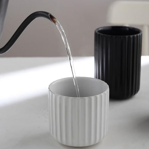 Nordic Ceramic Mug, Japanese Tea Cup 10oz Striped Cup No Handle Drinking Cup for Latte Milk Water Beverage Juice Microwave and Dishwasher Safe (Matte Black) - Image 5