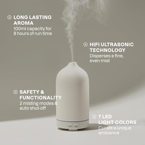 Cliganic Ceramic Essential Oil Diffuser, 100ml Cool Mist Humidifier, Sage - Image 3
