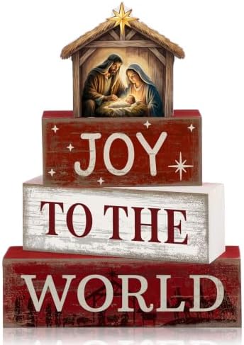 Moucuny 4 Pcs Nativity Christmas Table Decoration for Home Religious Blocks by Moucuny