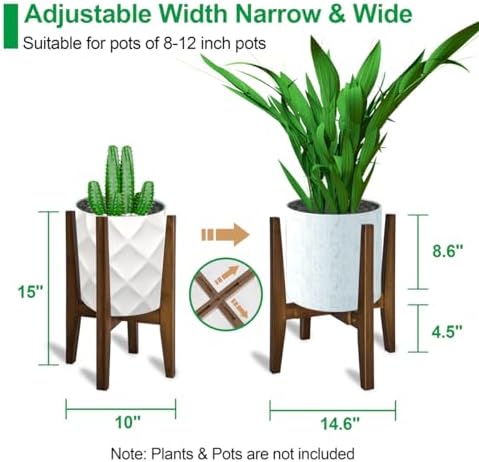 OERGKE 2 PACK Adjustable Plant Stand Indoor, Bamboo Mid Century Modern Plants Stands, Corner Flower Holder for Living Room, Fits 8 to 12 Inches Pots, (Pot & Plant Not Included)(Walnut) - Image 3