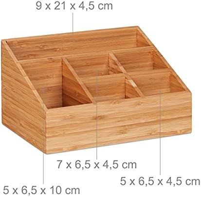 Relaxdays Desk Organiser, 6 Compartments for Pens, Notes, Letters, Paperclips and More, Bamboo Stand, Natural - Image 5