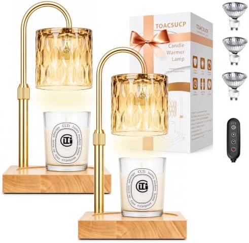 TOACSUCP Candle Warmer Lamp with 3 Bulbs, Adjustable Height Dimmable Candle Warmer with Timer, Compatible with Large Jar Candles, Candle Lamp with Charming Gift Box Ribbon for Her/Him(2 Pack) by TOACSUCP