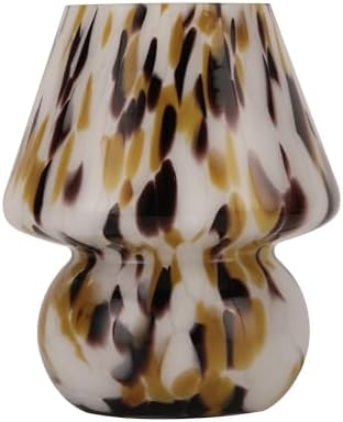 Mushroom Lamp with LED Bulb, Small Glass Bedside Lamp, Brown&White - Image 2