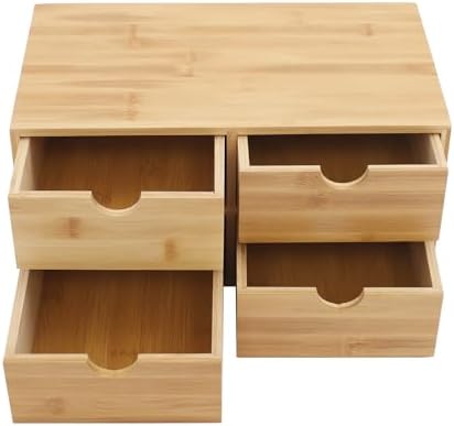 Bamboo Desk Organizer, Wood Desktop Storage Box for Office Supplies, Cosmetics, Stationery, No Assembly Desktop Organizers and Accessories for Home, Office, Study Table (4 Drawers) - Image 6