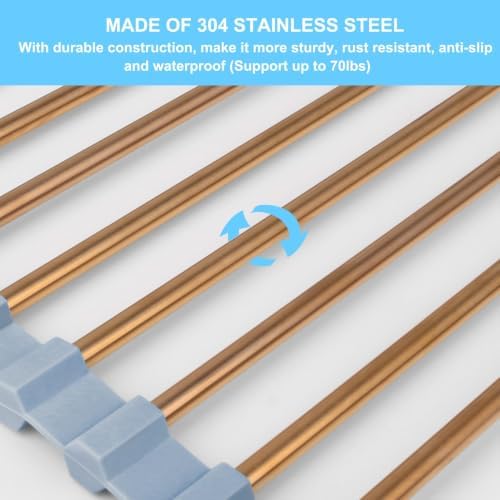 Roll Up Dish Drying Rack Over the Sink Stainless Steel Kitchen Dish Drainer - Image 5