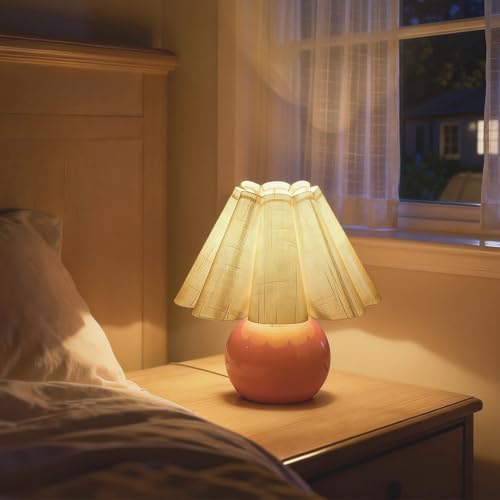 Pink Small Bedside Mini Table Lamp for Bedroom, Cute Bedroom Lamps for Nightstand, Cute Mini Table Lamps for Small Spaces with Scalloped Shade for Kitchen Counter, Bookshelf, Kids Dorm, Home Office - Image 7
