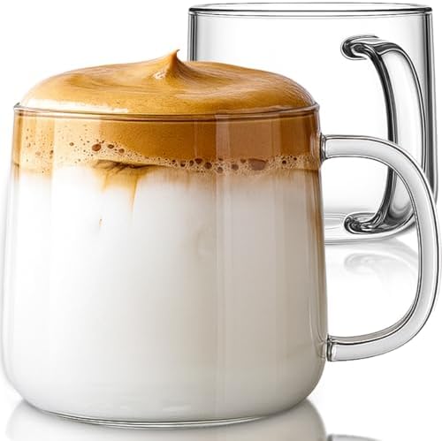 Aquach 20oz Glass Coffee Mugs Set of 2, Large Clear Borosilicate Tea Cups by Aquach