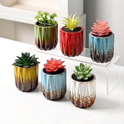 Modern Textured Ceramic Succulent Planter Pot – (No Plant Included) – Perfect for Small Plants, Cacti & Desk Decor – Lightweight & Durable (Red) - Image 5