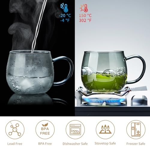 17 OZ Glass Tea Cup with Infuser and Lid, 500 ML Large Borosilicate Teacup, Clear Mug for Loose Leaf Tea, Blooming Tea, Tea Bags - Perfect Christmas or Birthday Gift for Women - Image 6