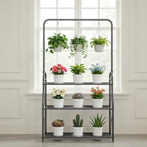 SORCEDAS Plant Stand Outdoor Indoor 3 Tier Metal with Hanging - Image 3