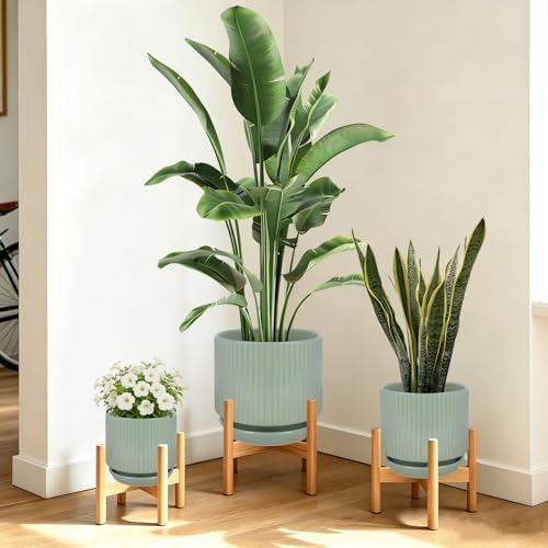 Ceramic-Flower-Pots-Sets-with-Saucer, 5/6/8 inch Small Planters for Indoor Plants with Drainage Hole, White Vertical Stripe Plant Pots for Home Decor, Outdoor Garden Pot For Succulent Cactus Herb - Image 4