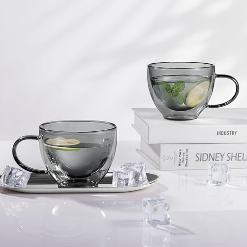 ecooe Black Double Walled Glass Coffee Mug 12 oz Cappuccino Cups Set of 2 - Image 6