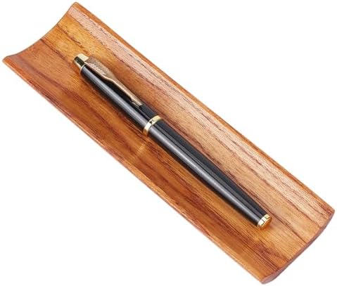 PLIGREAT Wood Pen Tray, Pens Display Holder Brown Wooden Pen Desk Organizer for Office Stationery Desk Decor Retro Home Bedroom Decoration, 7.28x2.17x0.59inch by PLIGREAT