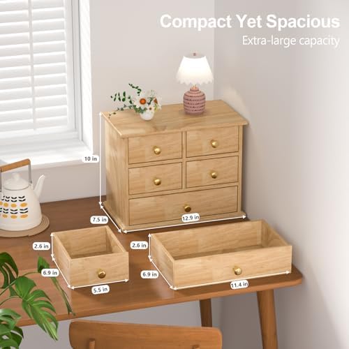 Oak Desk Organizer with Drawers, Durable Wooden Desktop Storage Box - Image 2