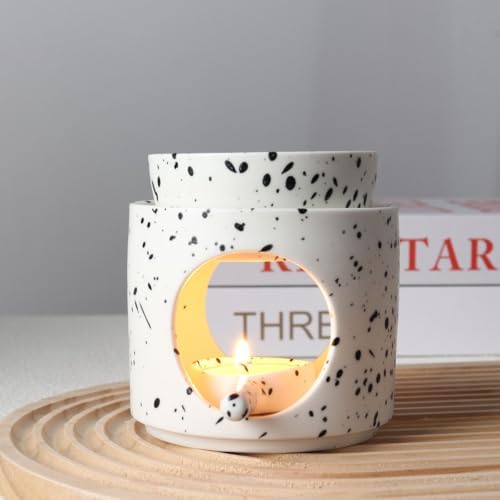 Ceramic Tealight Burner Oil Diffuser Duftlamp with Canlde Holder (Ink Splash) - Image 2