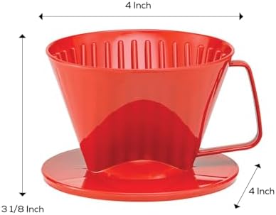 Fino Pour-Over Coffee Brewing Filter Cone, Number 1-Size, Red, Brews 1 to 2-Servings - Image 3
