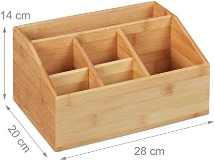 Relaxdays Desk Organiser, Bamboo, 6 Compartments, Pen Holder, Office and Home, Table Organiser HBT 14 x 28 x 20 cm, Natural - Image 4