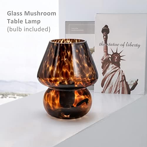 ONEWISH Mushroom Lamp Small Vintage Table Lamp for Bedroom Set of 2, Nightstand Bedside Lamp Translucent Glass Dimmable, Murano Aesthetic Home Decor for Living Room Kitchen Dorm(Black) - Image 4