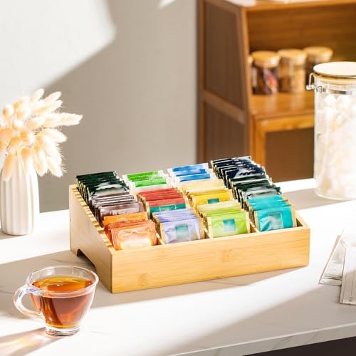 TIMIEEYA Tea Bag Organizer - Bamboo Tea Storage Organizer With 12 Compartments, 1 Layer Tea Organizer for Tea Bags Natural Bamboo for Countertop Office Kitchen Cabinet Pantry - Image 6