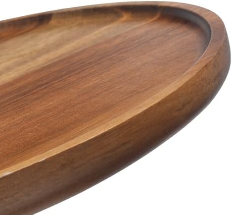 11.8" Round Wood Tray, Acacia Wooden Decorative Serving Tray for Coffee Table and Home Decor, Wooden Appetizer Charcuterie Board for Kitchen Countertop - Image 3