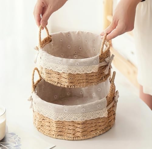 GIB Small Round Wicker Storage Baskets for Organizing with Handle and Liner - Image 4