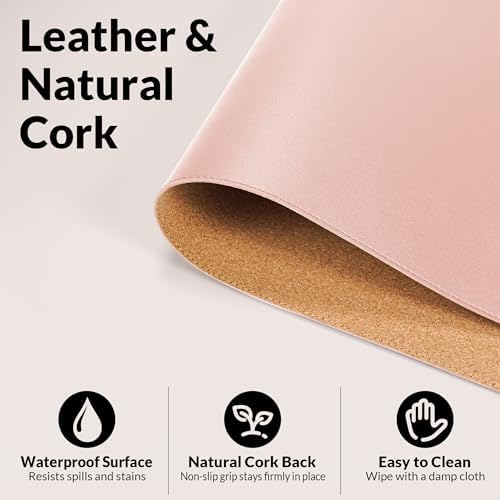 AFIING Leather Desk Pad Protector, Pink, 23.6" x 13.7" - Image 5