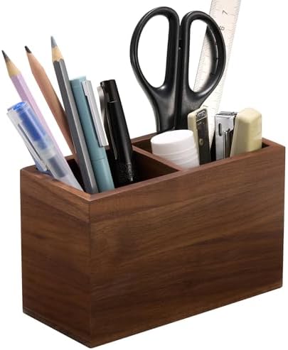 KORUA Walnut Pencil Holder (Double Slots) Wood Pen Holder for Desk by Unknown