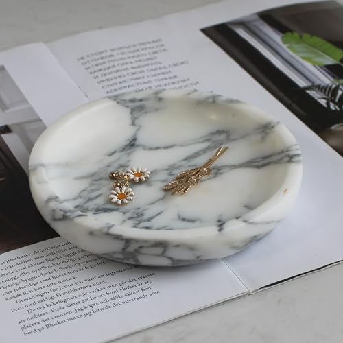 Nawgnail Natural Travertine Marble Jewelry Dish 5.5",Trinket Dish for Ring Earring, Gift for Woman Daugther(Arabescato Calacatta) by Nawgnail