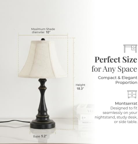 Traditional Table Lamp, Black Vintage Desk Lamp with Fabric Shade - Image 3