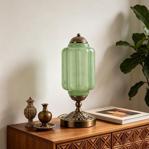 Vintage Touch Table Lamp, Milk Glass Shade with Metal Base, 3 Way Dimmable Desk Light with USB Charging Ports, Retro Lamp for Living Room Bedroom Bedside Nightstand - Image 4