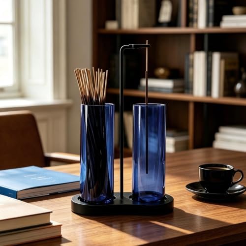 Blue Glass Incense Holder, Incense Burner Holder with Ash Catcher & Storage,Hang Upside Down Incense Holder for Sticks (Blue) - Image 3