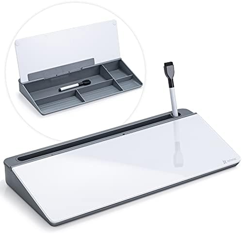 Varhomax Glass Desk Whiteboard with Storage, Desktop Organizer to-do List Memo Notepad Dry Erase White Board for Home Office and School Supplies (Gray) by Varhomax