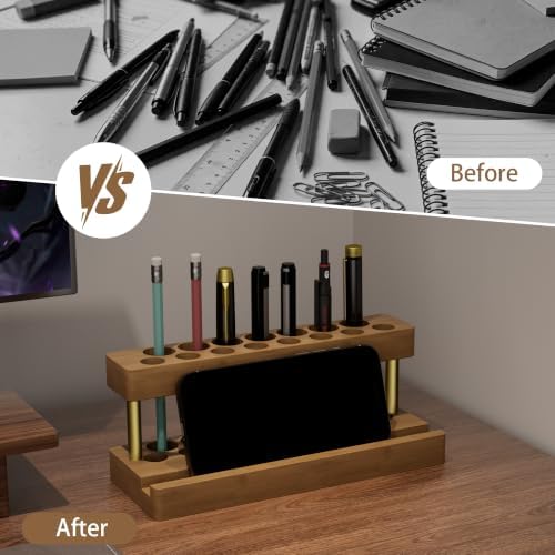 Wooden Pen Holder for Desk, Solid Wood Pen Display Stand with 15 Slots - Image 4