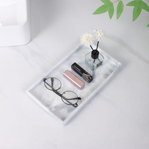 Bathroom Vanity Tray - 11'' Ceramic Rough-Textured Rectangle Countertop Tray, Heavy-Duty Organizer Plate for Perfume, Jewelry, Candles, Soap Dispenser, Kitchen Decorative Trays, Marble White - Image 5