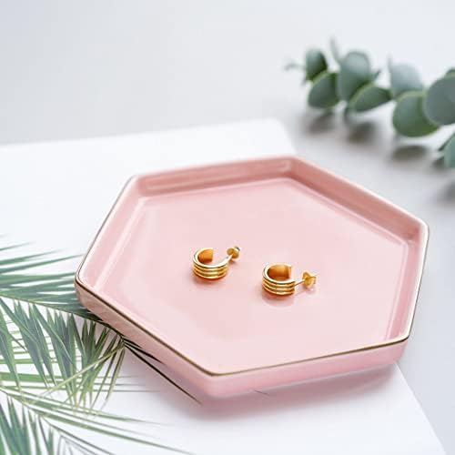 HANKOR 4.7 inch Ceramic Jewelry Dish Tray, Small Ring Holder Dish, Pink Catch All Trinket Tray for Keys Rings Earrings - Image 3