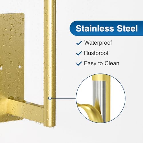 Paper Towel Holder Under Cabinet, Self-Adhesive or Drilling, Gold - Image 3