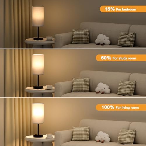 Fenmzee 17.4" Grey Lamp for Bedroom - Dimmable Touch, USB A+C, AC Outlet - Image 3