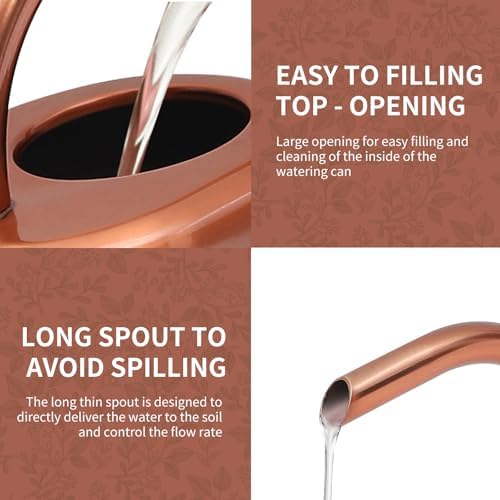 Watering Can, Stainless Steel Watering Can for Indoor & Outdoor Plants, 1L/35oz Long Spout Water Can with Handle, Rust-Proof Plant Watering Pot for House Plants, Garden Flowers - Image 7