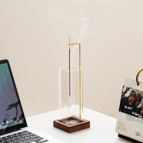 Ceremony Incense Holder，Wood Incense Holder for Sticks with Glass Ash Catcher，Incense Burner for Meditation Yoga Spa Room Decor - Image 2