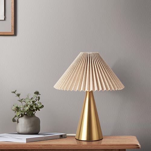 Ziqqeelam Gold Touch Control Table Lamp, Pleated Table Lamp,Brass Gold Bedroom Lamps for Nightstand, Small Scalloped Lamp Shade Table Lamps for Small Spaces for Bedroom,Living Room - Image 4
