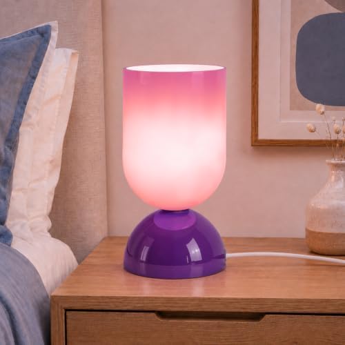 8.9" Dimmable Modern Glass Table Lamp with Dome Base, Glossy Purple by Keazile