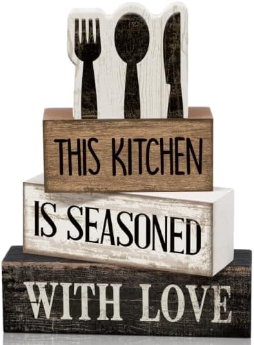 Moucuny 4 Pcs Kitchen Decor Wooden Signs, Farmhouse Tableware Tiered by Moucuny