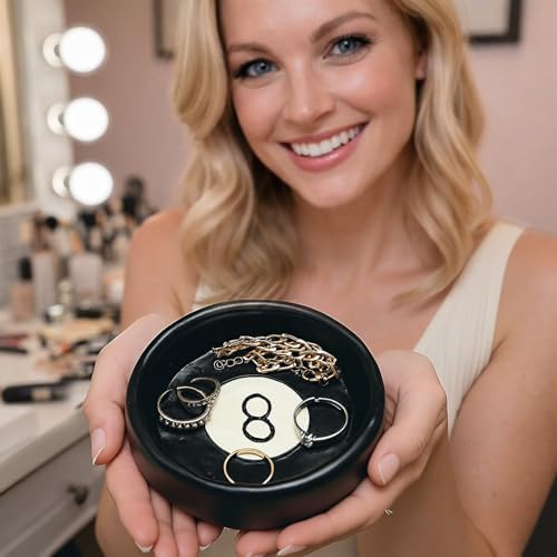 Roowest 8 Ball Jewelry Tray Black Trinket Dish Resin Home Decor - Image 4
